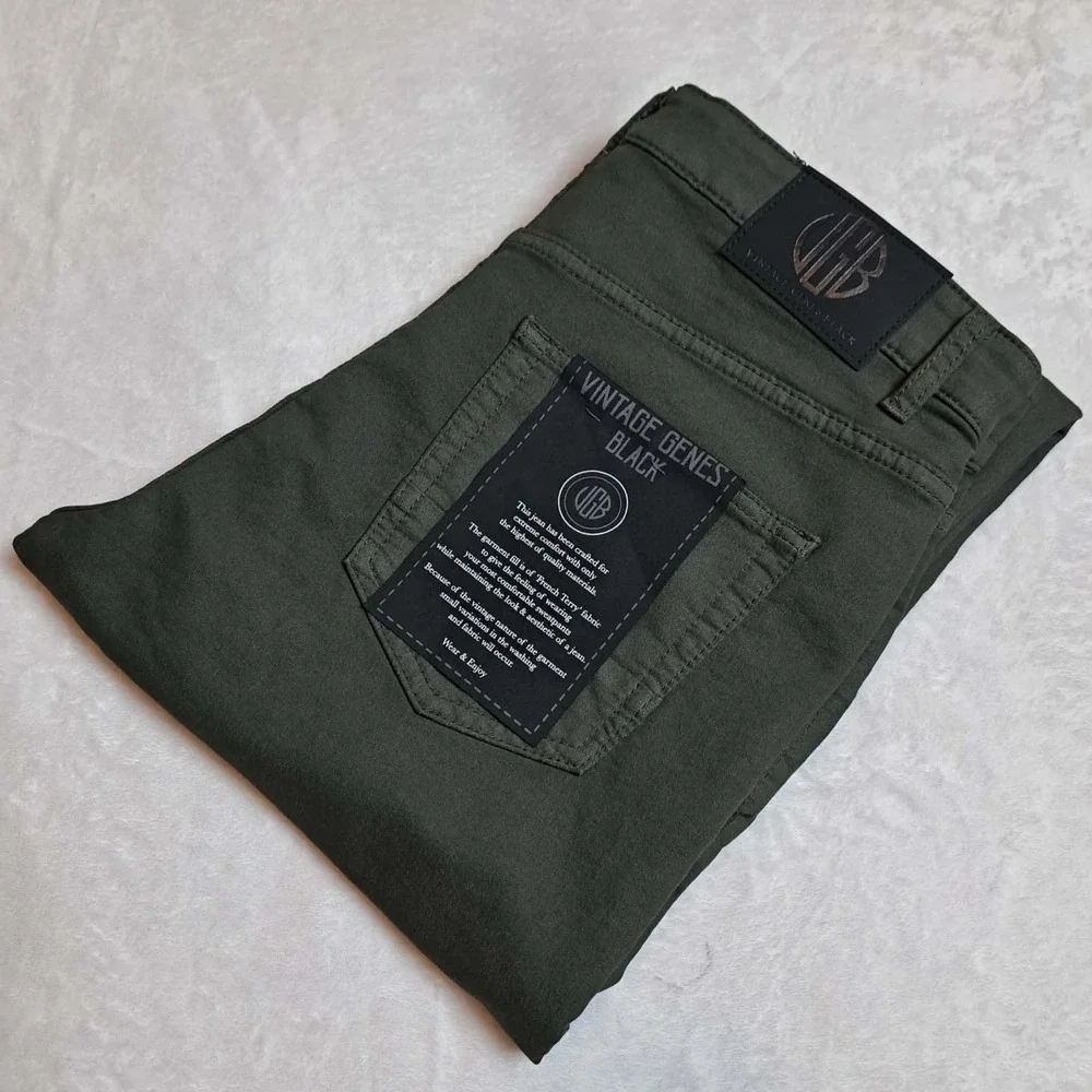 Vintage Genes Black Jeans Men's 34W 32L Green French Terry Denim Stretch NWT NEW